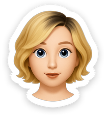 a lady with a short asymmetrical wavy blonde bob with a touch of dark roots