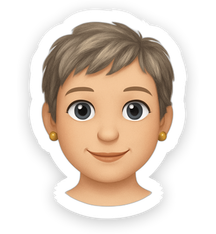 a smiling woman, a short slightly unkempt haircut done up with subtle earrings, a kind smile, and grey blue eyes